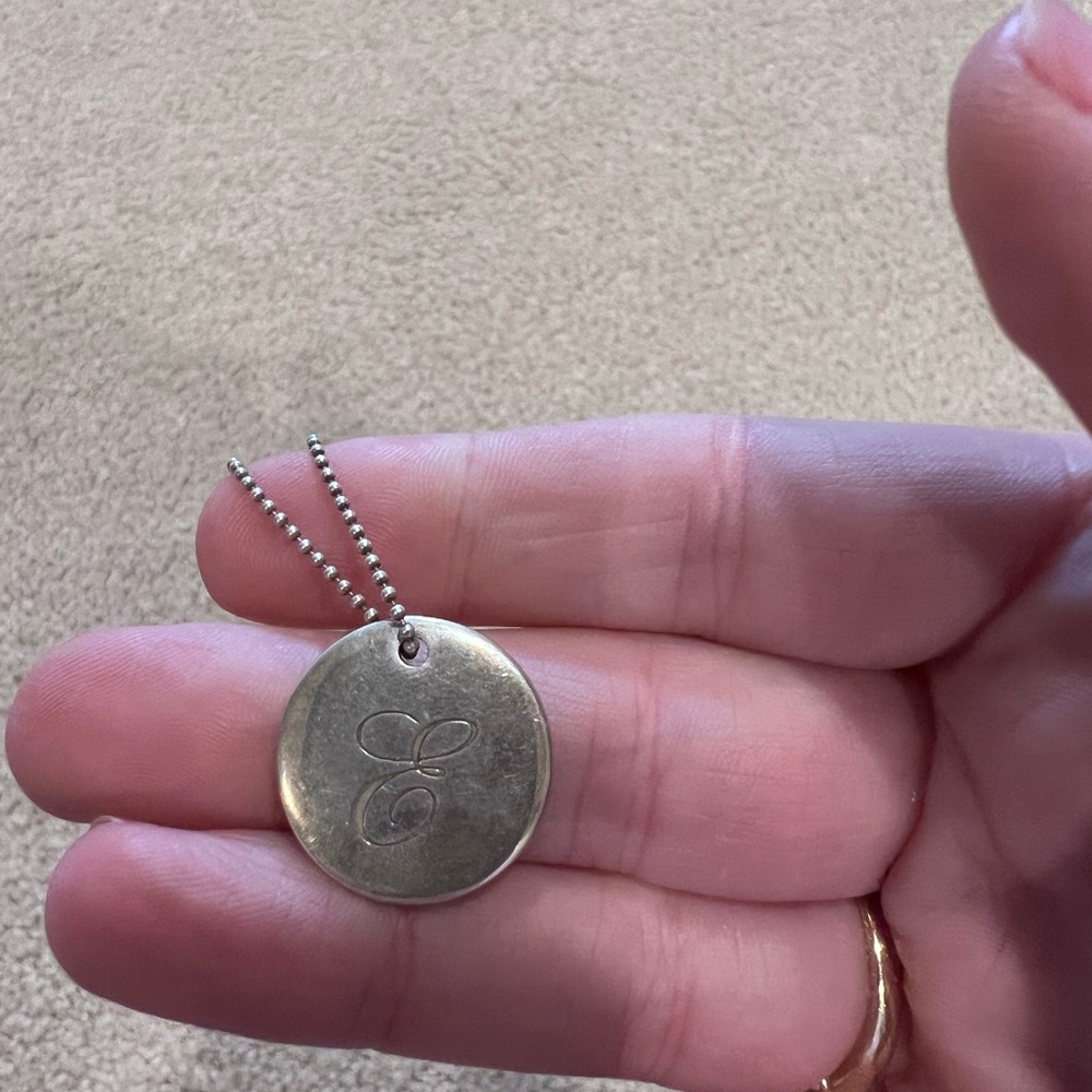 Tiffany silver E initial necklace